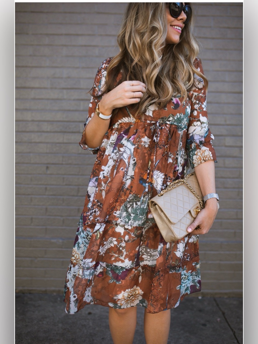 HEMANT & NANDITA Burnt Orange Floral Tiered Midi Dress
